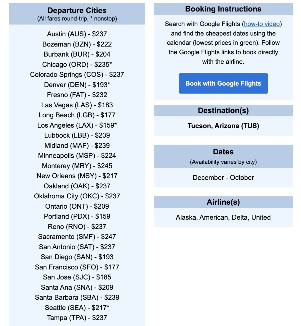 cheap flight to tucson