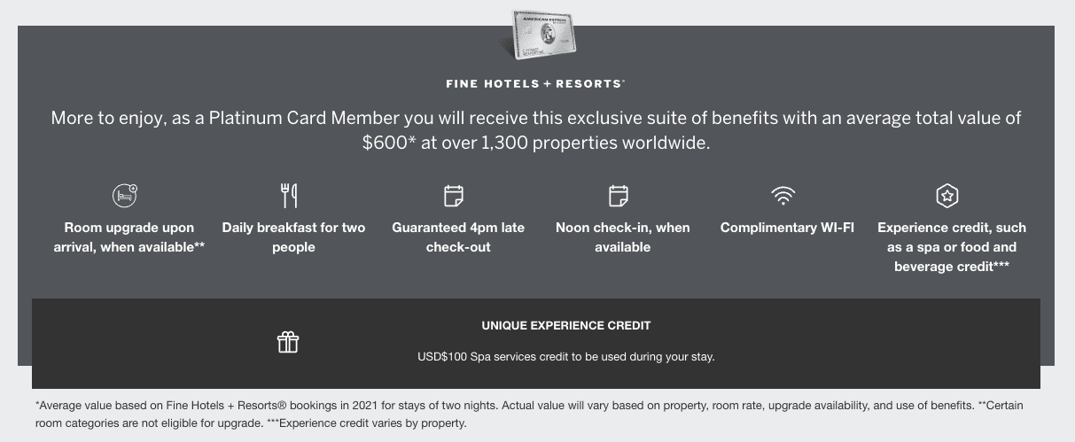 a list of benefits when staying at Wynn Las Vegas booking through Amex Fine Hotels and Resorts