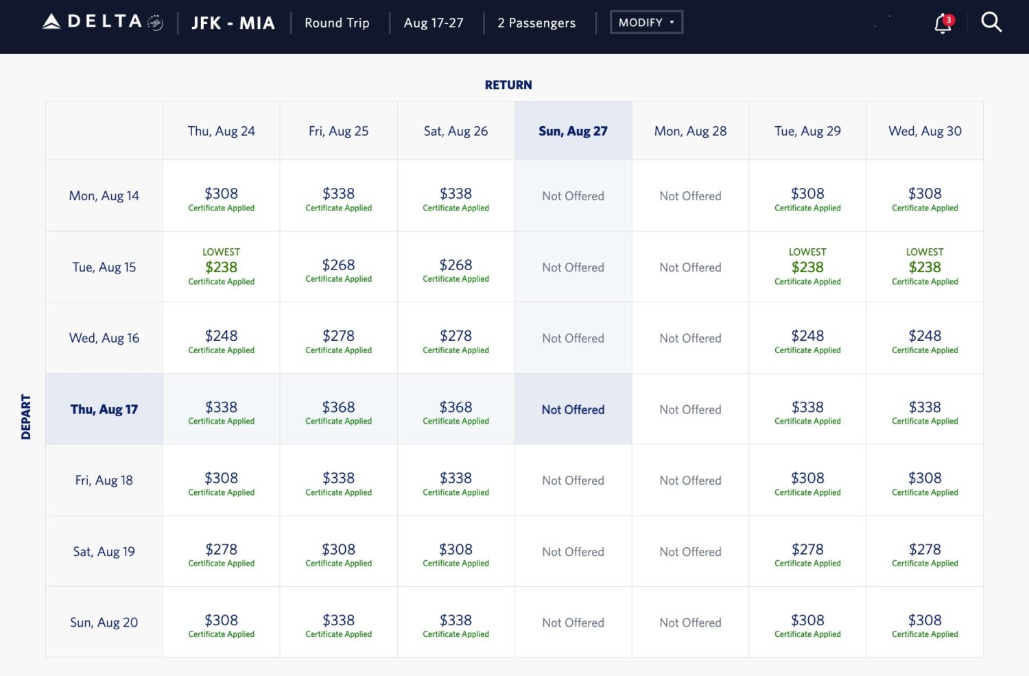 available delta companion certificate dates on a calendar.