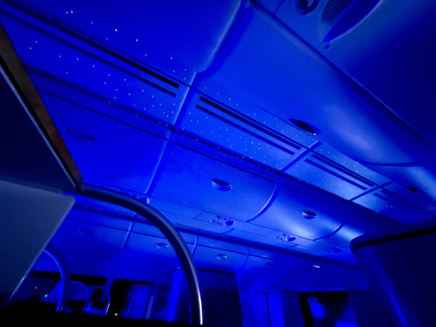 airplane ceiling in blue light with star features