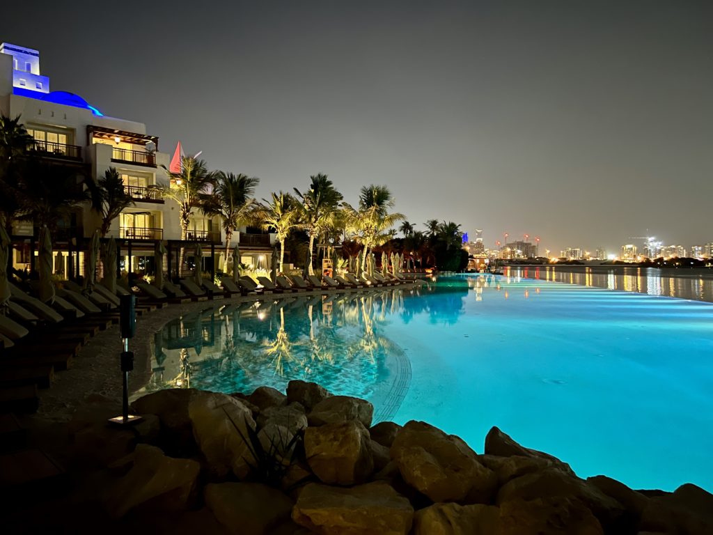 park hyatt dubai lagoon beach at night