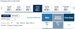 Philadelphia to Dublin using Alaska miles