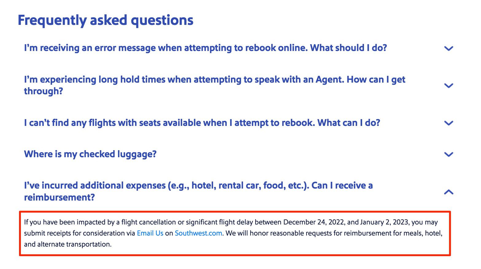 southwest reimbursements