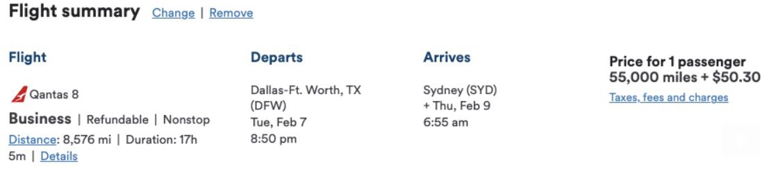 Qantas business class to Australia