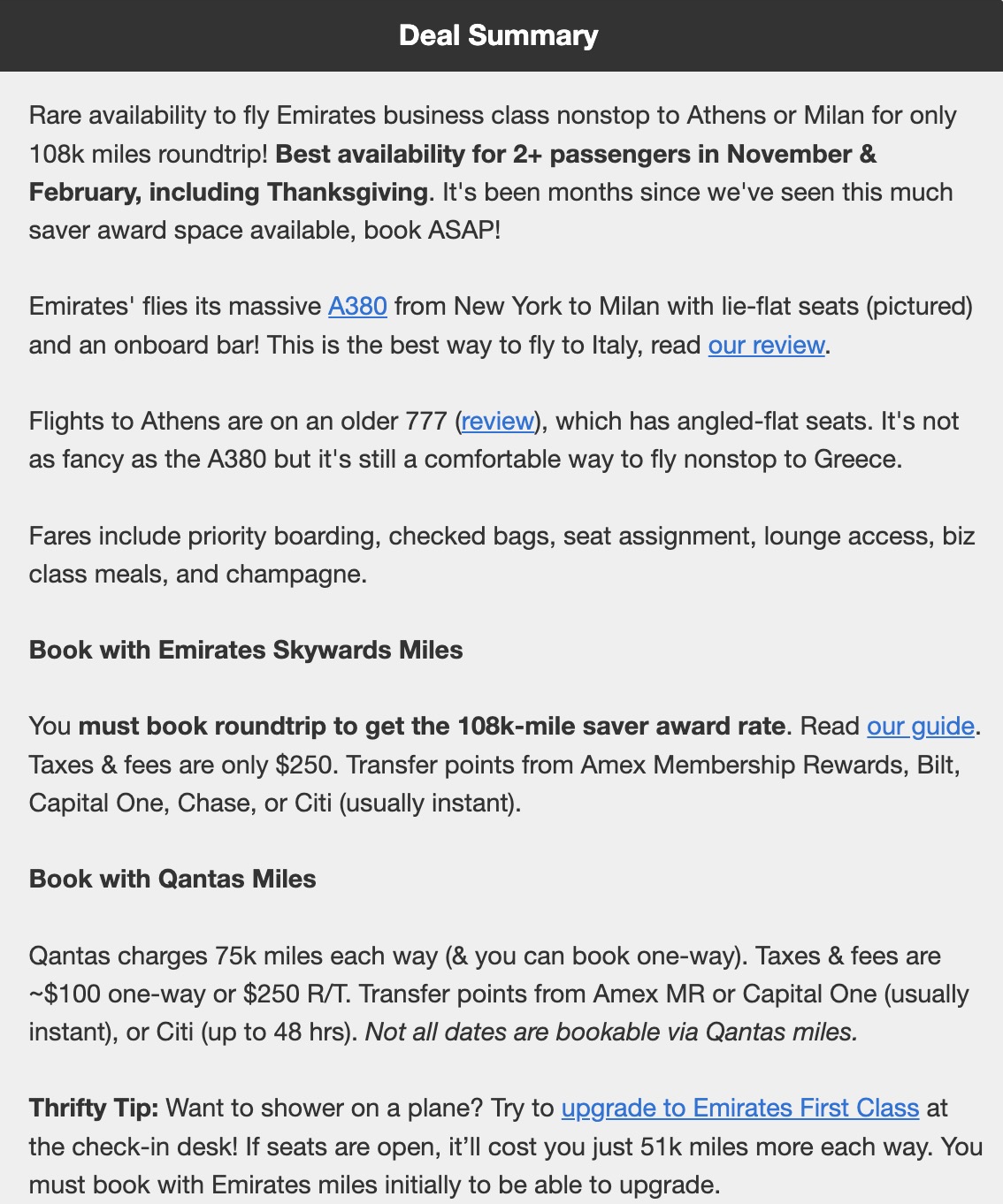 Emirates business class