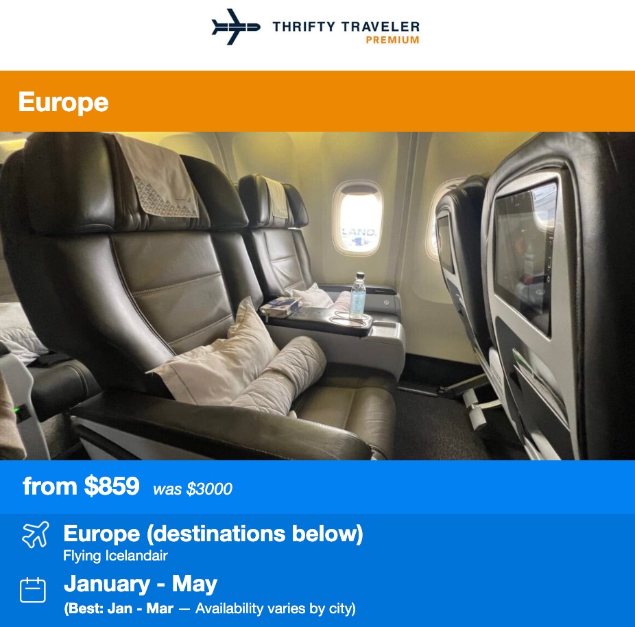 Thrifty Traveler Premium flight deal alert. Europe from $859. Was $3,000. 