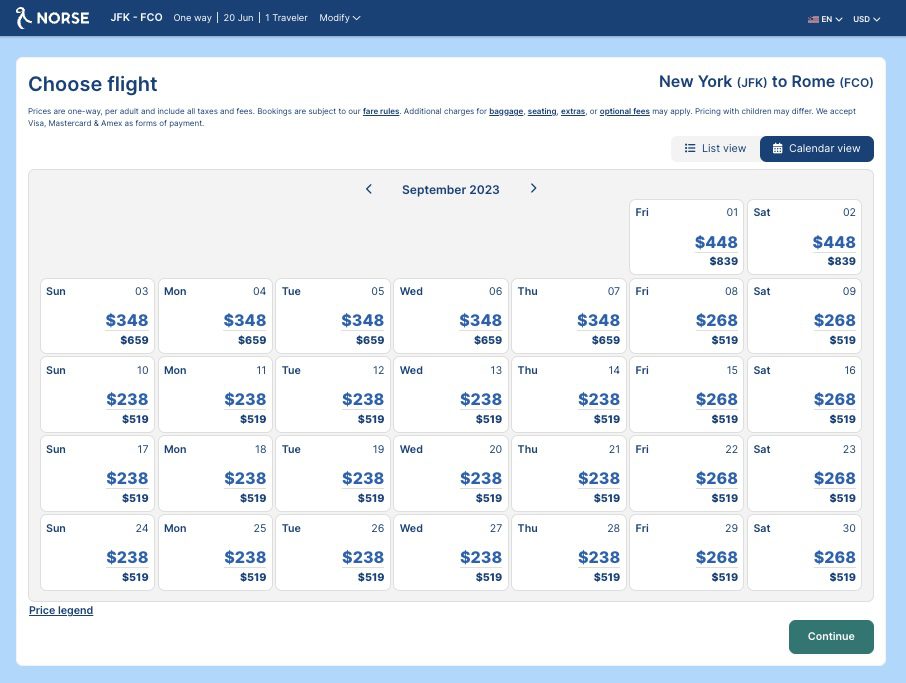 Norse Atlantic JFK to Rome fares