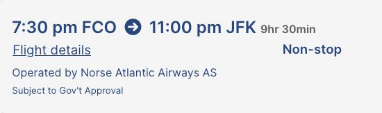 Norse Atlantic Rome New York flight details