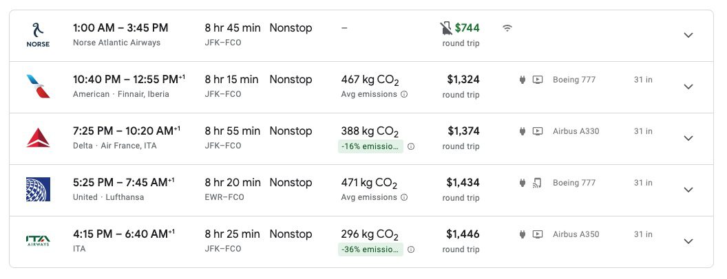 Nonstop flights from JFK to Rome peak summer