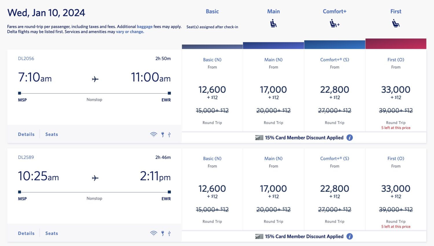 Delta SkyMiles domestic fares NYC