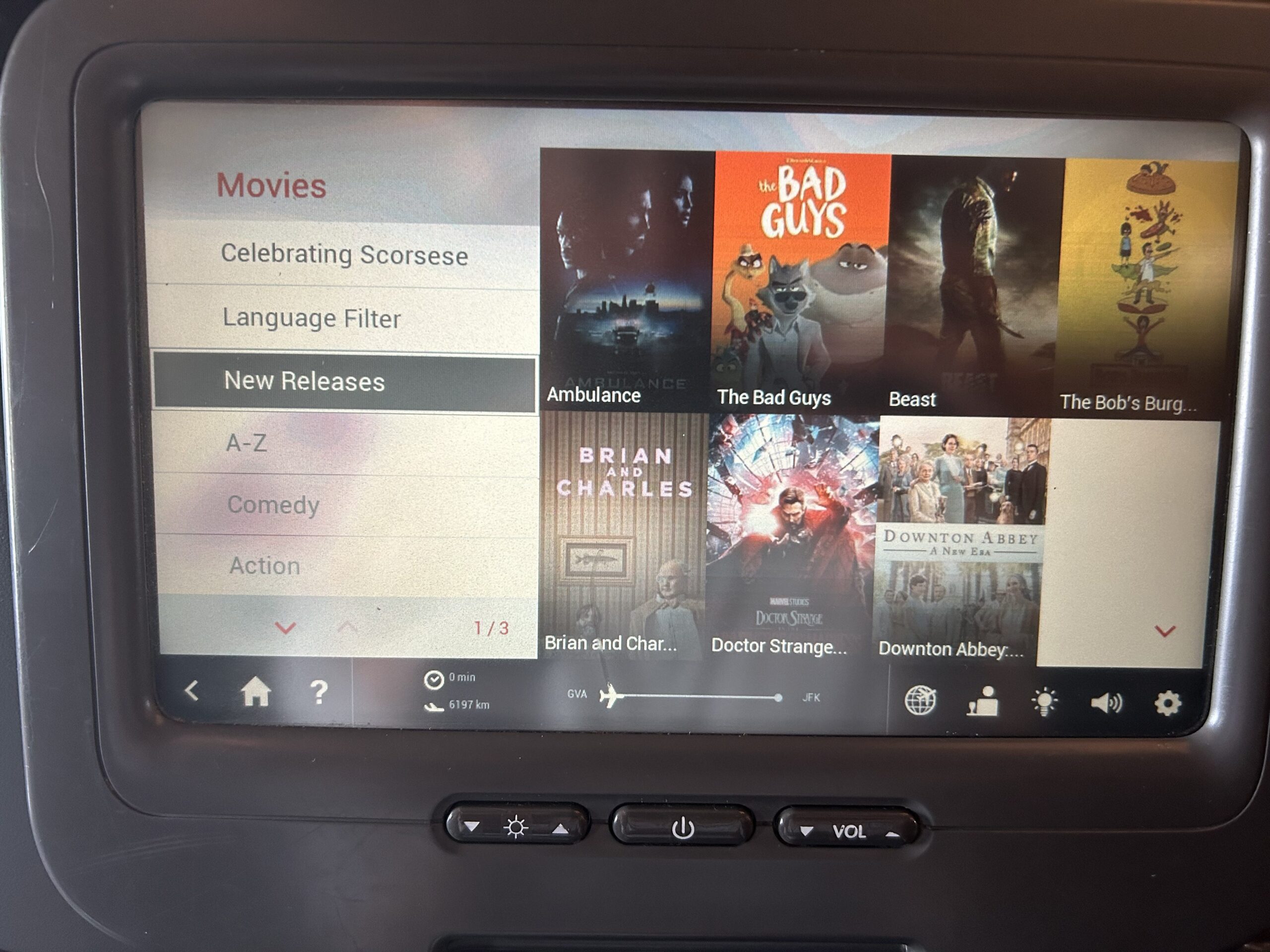 A few of the movie offerings on SWISS Airlines. 