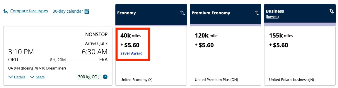 United Economy Saver Award ORD-FRA