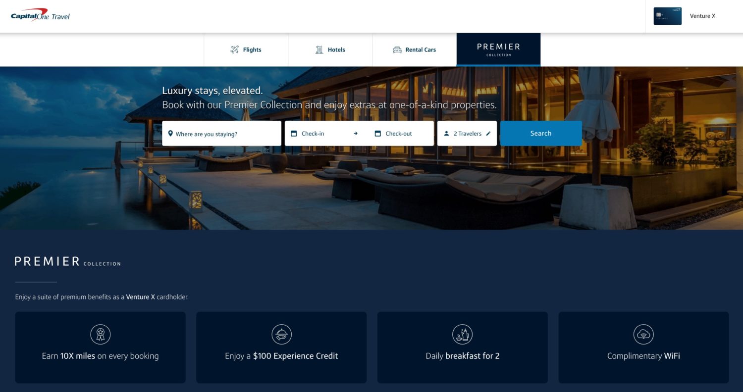 Capital One Launches Premier Collection: Luxury Hotels & Perks for the Venture X 2 Capital One Premier Collection homepage information of elite benefits