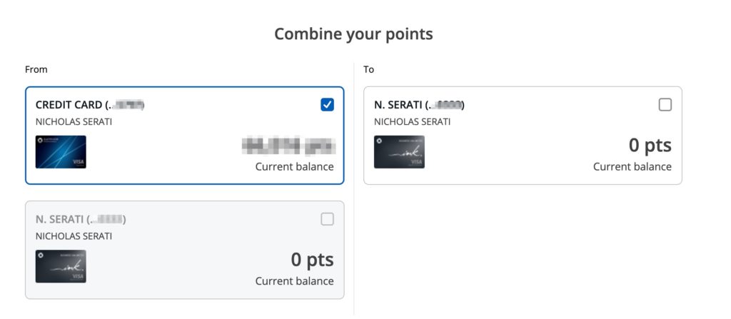 combine chase points menu