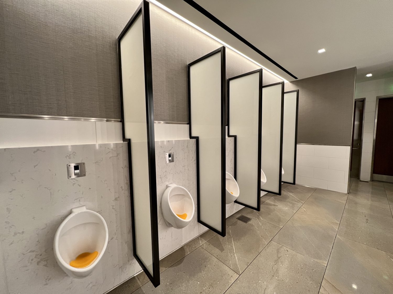 urinals surrounded by privacy shields