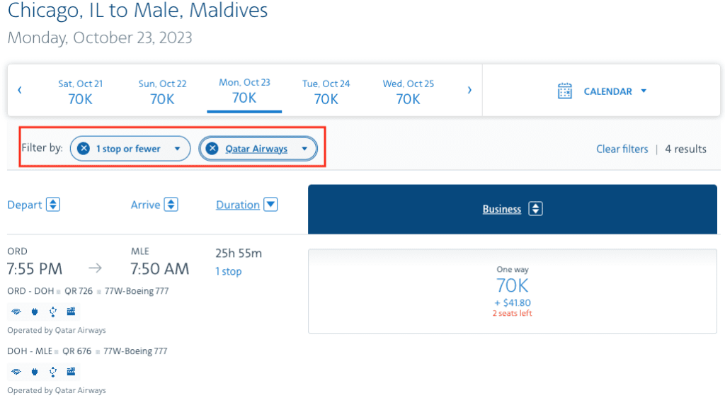 Chicago to Maldives on Qatar via AA