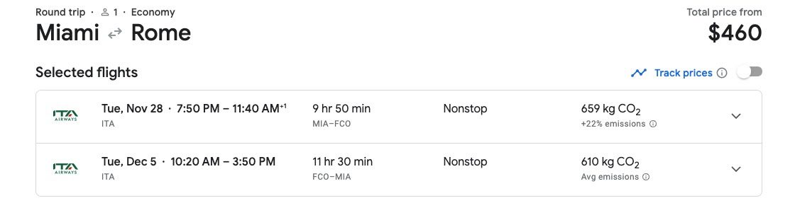 miami to rome cheap flight