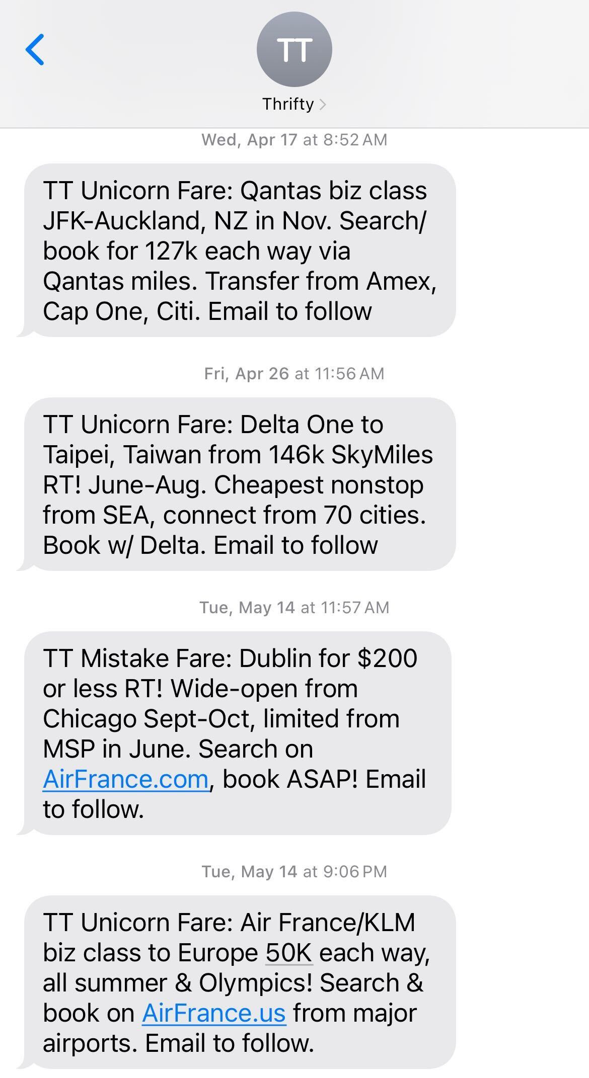 text alerts thrifty traveler premium