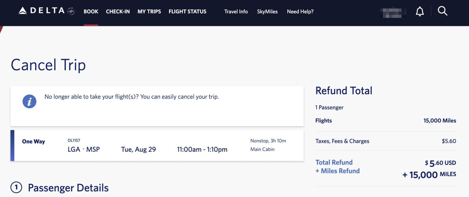 LGA to MSP SkyMiles booking