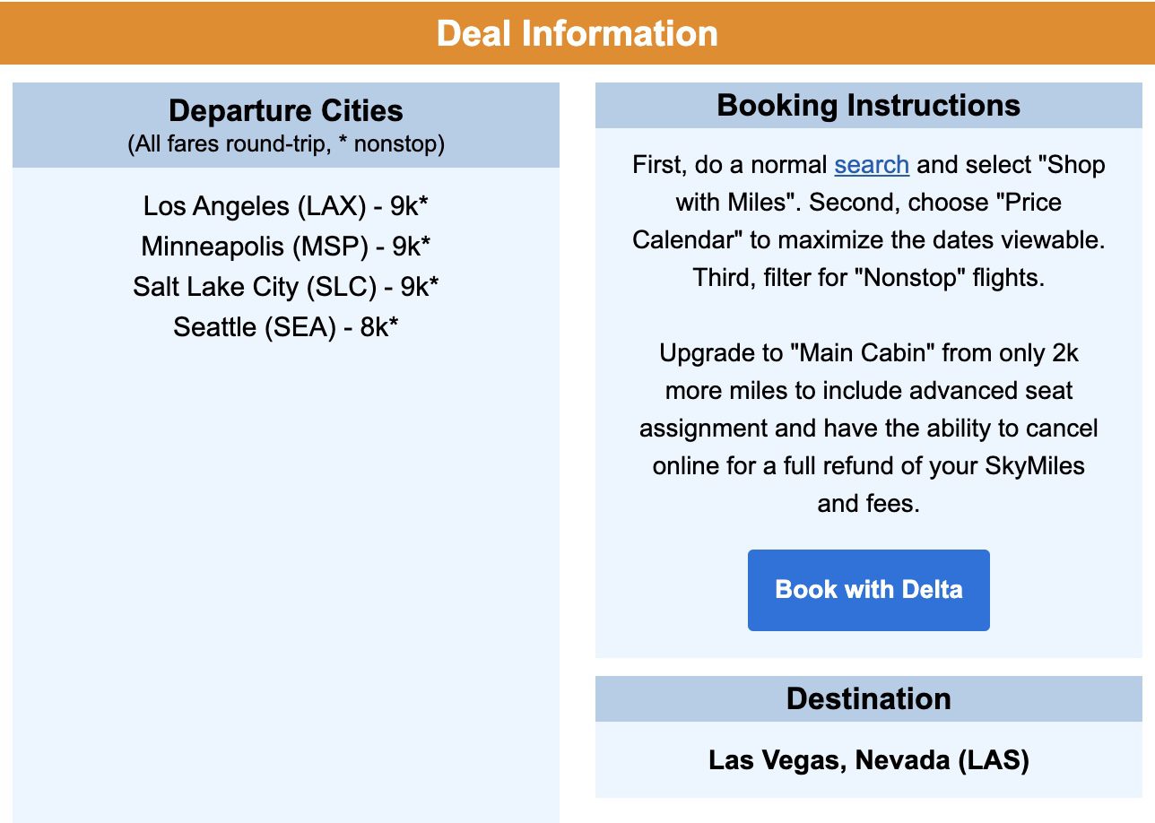 Las Vegas SkyMiles fares