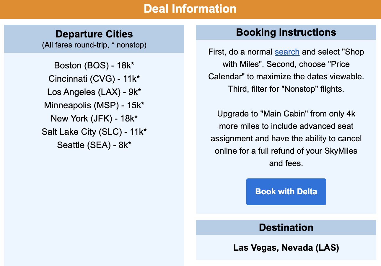 Las Vegas SkyMiles fares