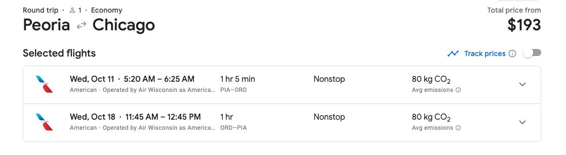 Peoria to Chicago fare