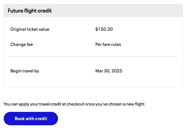 United Airlines future flight credit. Original ticket value: $150.20