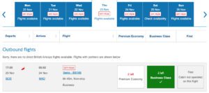 Boston to Madrid searching British Airways for two passengers