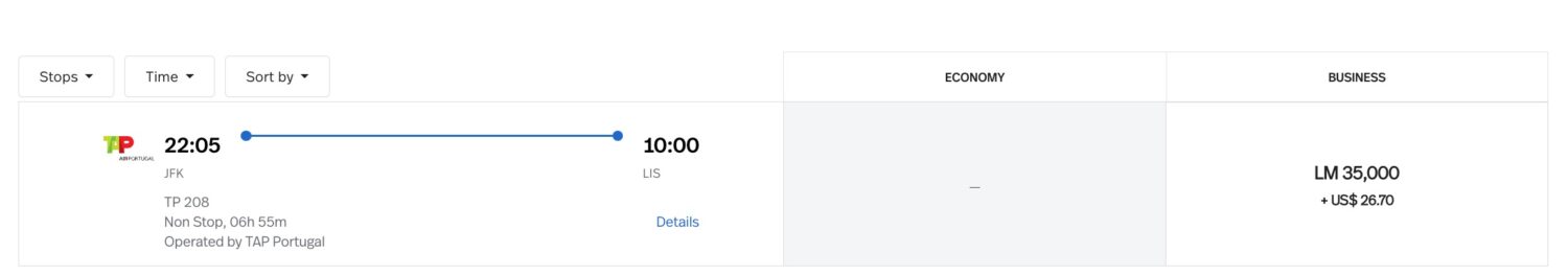 jfk lisbon lifemiles