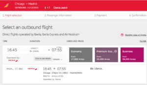 Chicago to Madrid using Iberia Avios