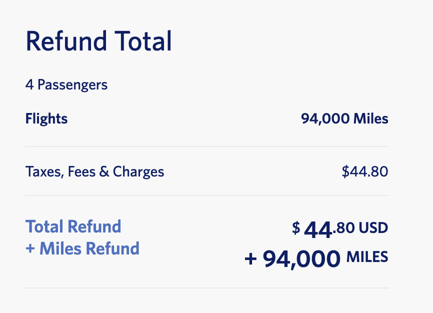 skymiles refund total