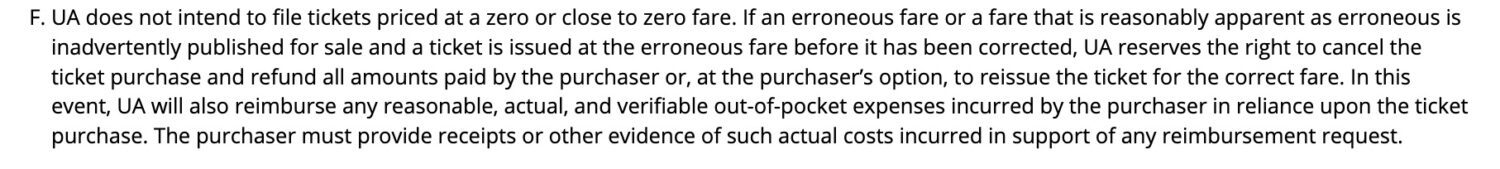 united mistake fare contract