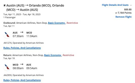 Orlando flight deal with Chase points