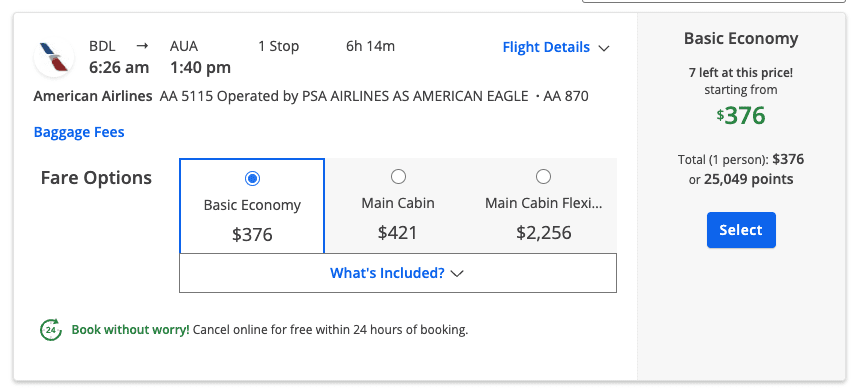 Aruba airfare with Chase points