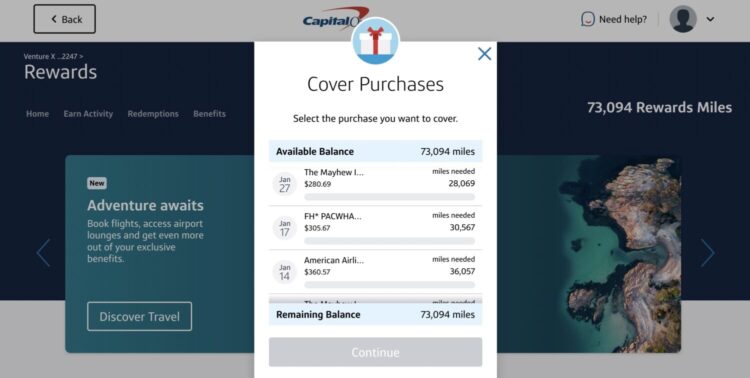 Capital One Purchase Eraser example