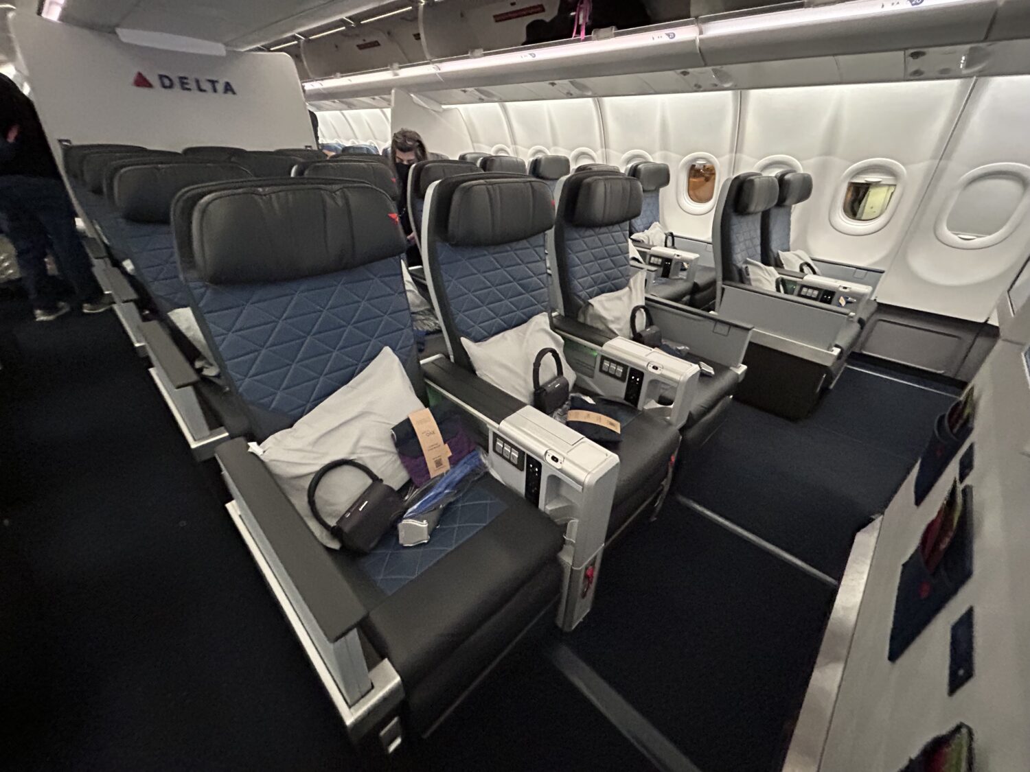 The Delta premium economy cabin on an A330 aircraft