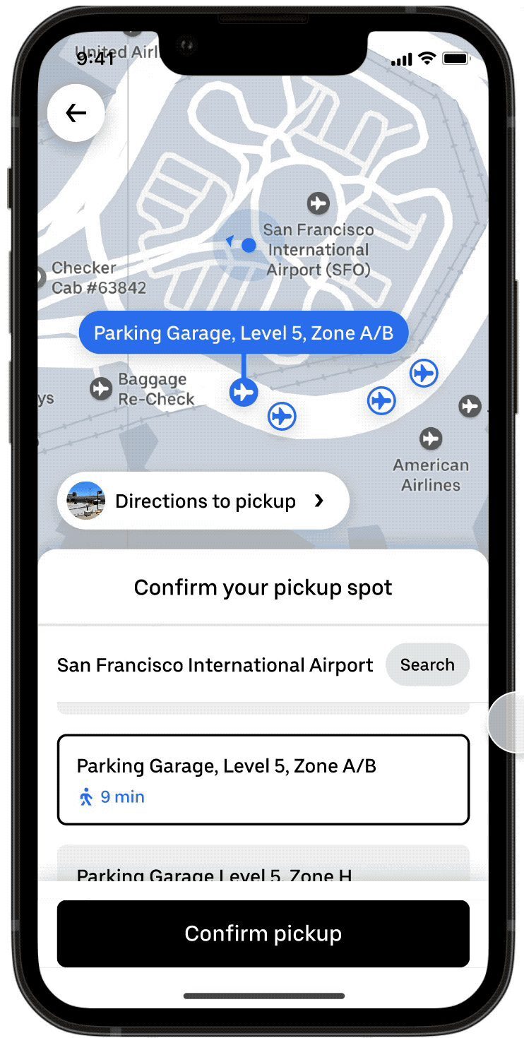 Uber directions to rideshare pickup at SFO