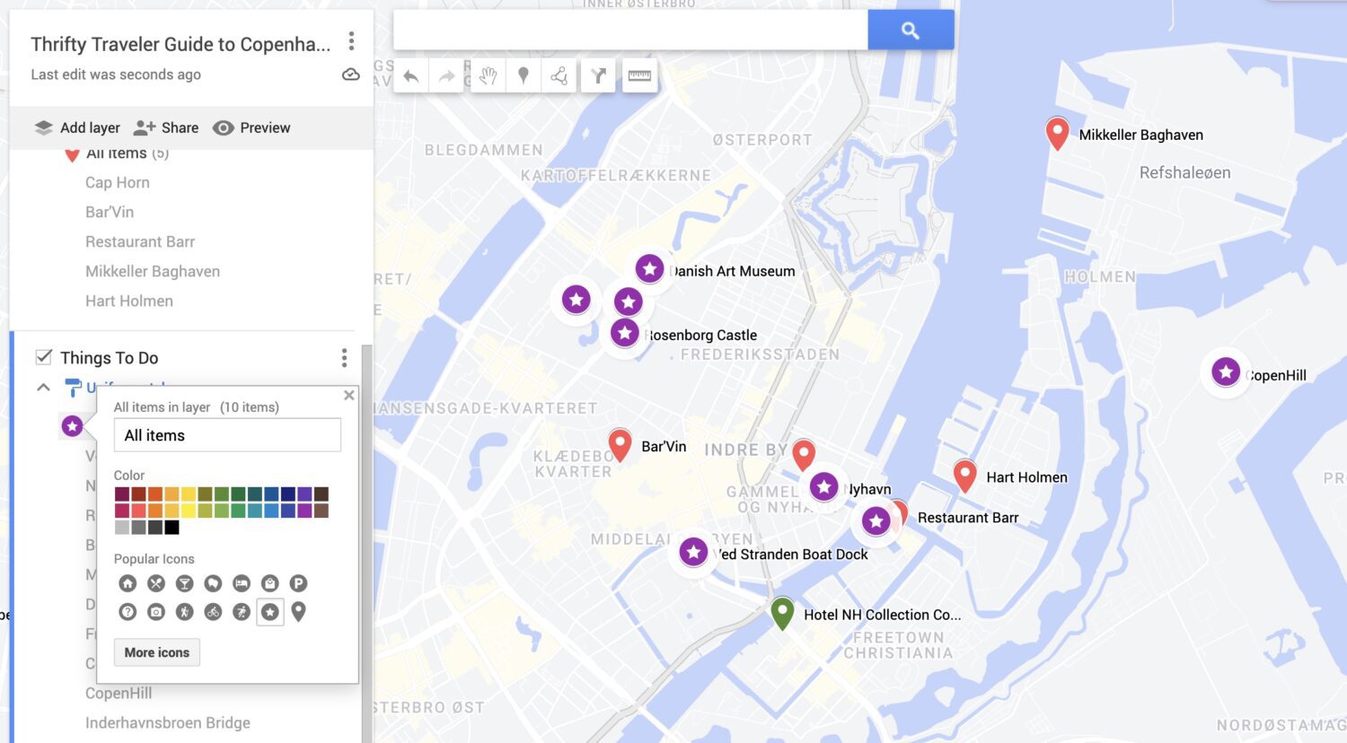 Icons and colors on Google My Maps