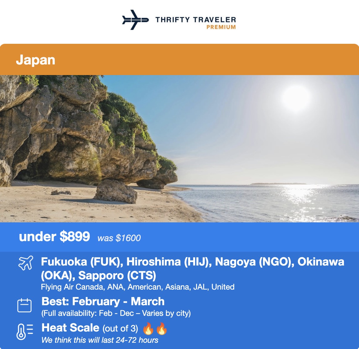 Okinawan, Sapporo, and other Japanese cities flight deal under $899 roundtrip. 
