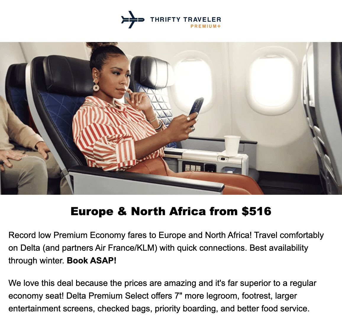 A Thrifty Traveler Premium flight deal for premium economy fares to Europe