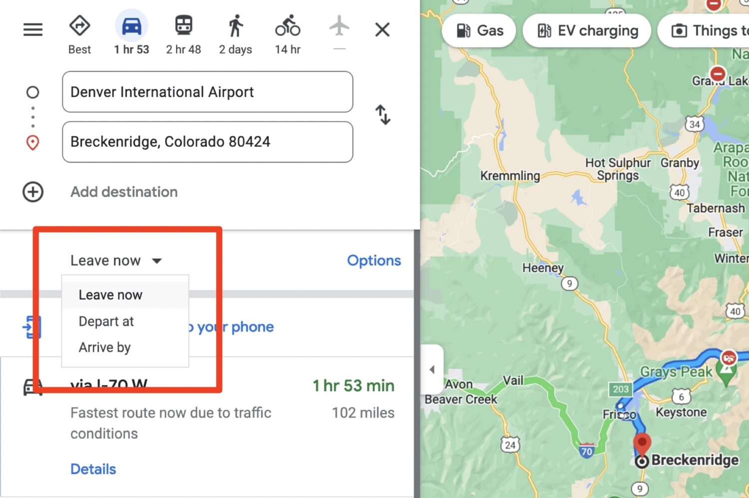 Driving directions usual traffic