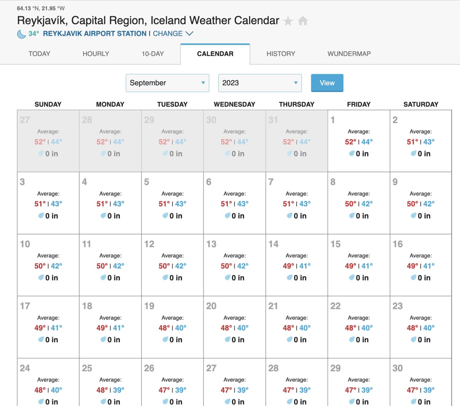 Weather underground calendar