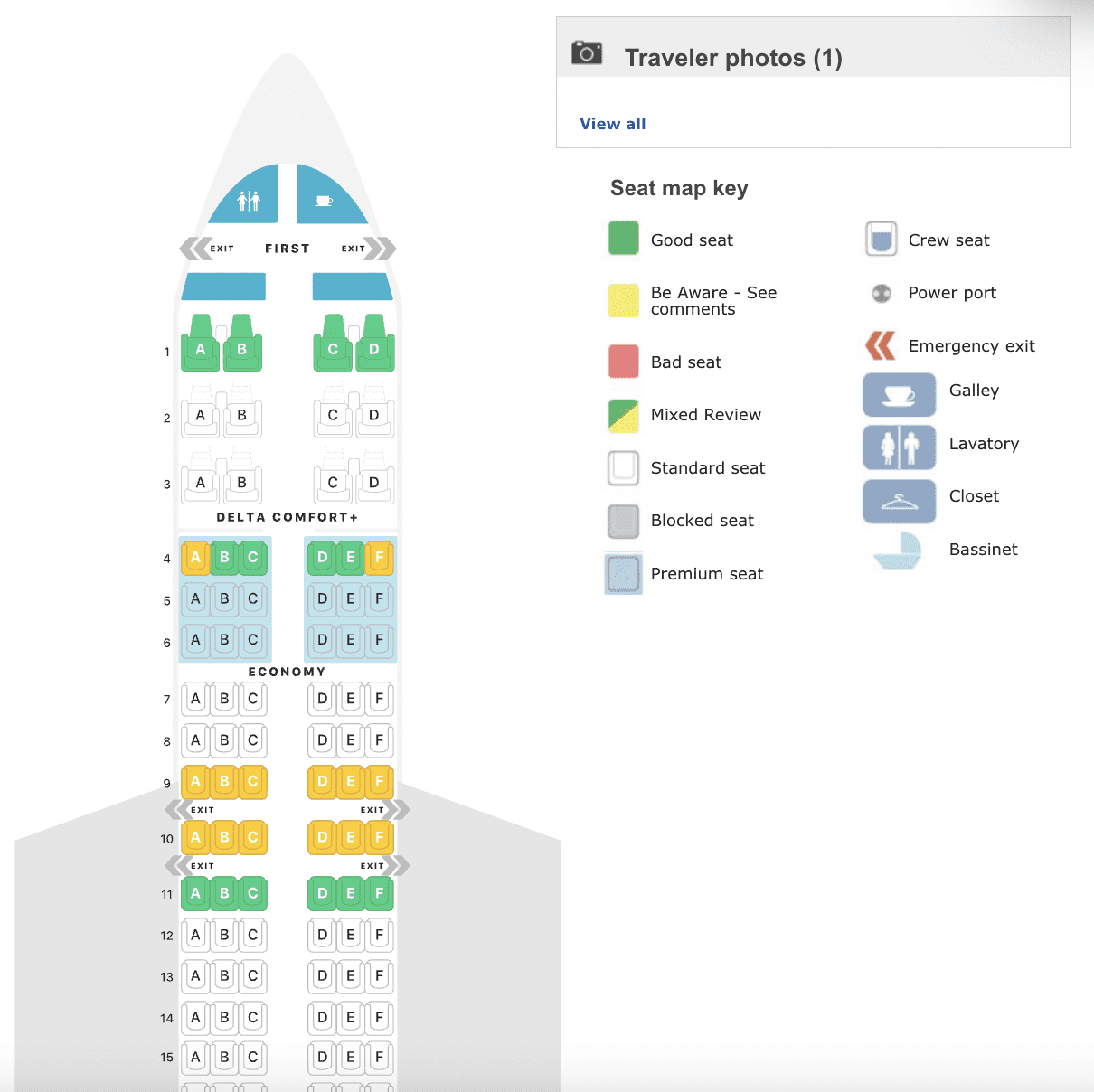 SeatGuru map for a domestic Delta flight