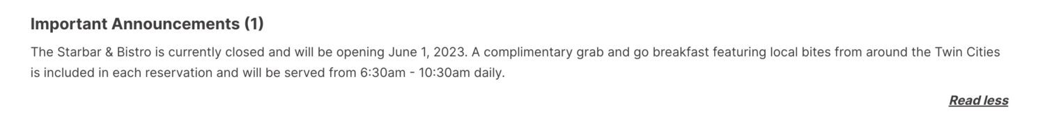 Hotel Indigo website notice restaurant