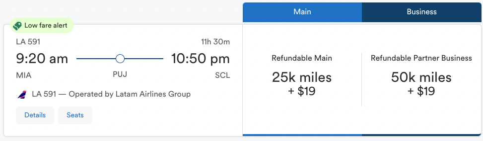 LATAM Alaska biz class redemption