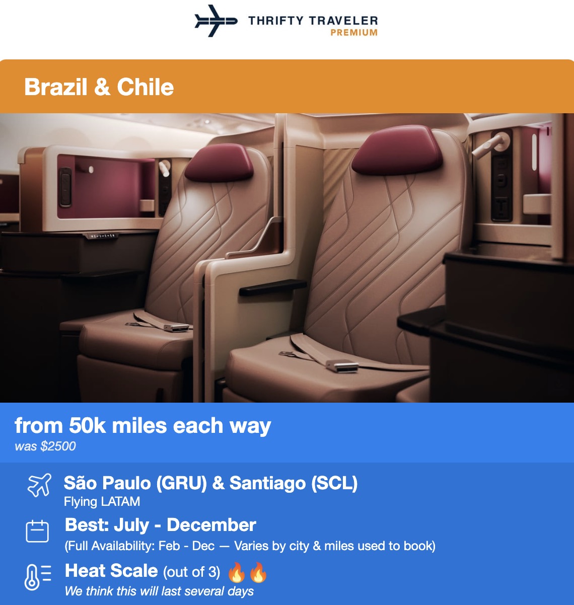Biz Class to Sao Paulo on LATAM. 