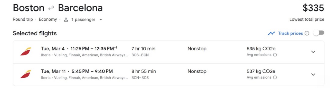 Boston to Barcelona airfare for $334 roundtrip. 