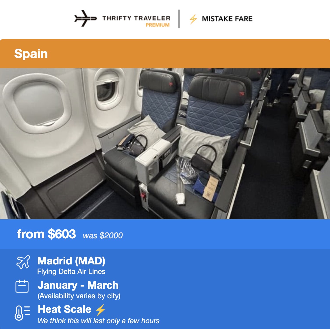 Delta Premium Select flight deal from $603 roundtrip. 