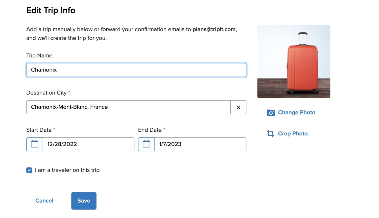 Trip it trip customization page
