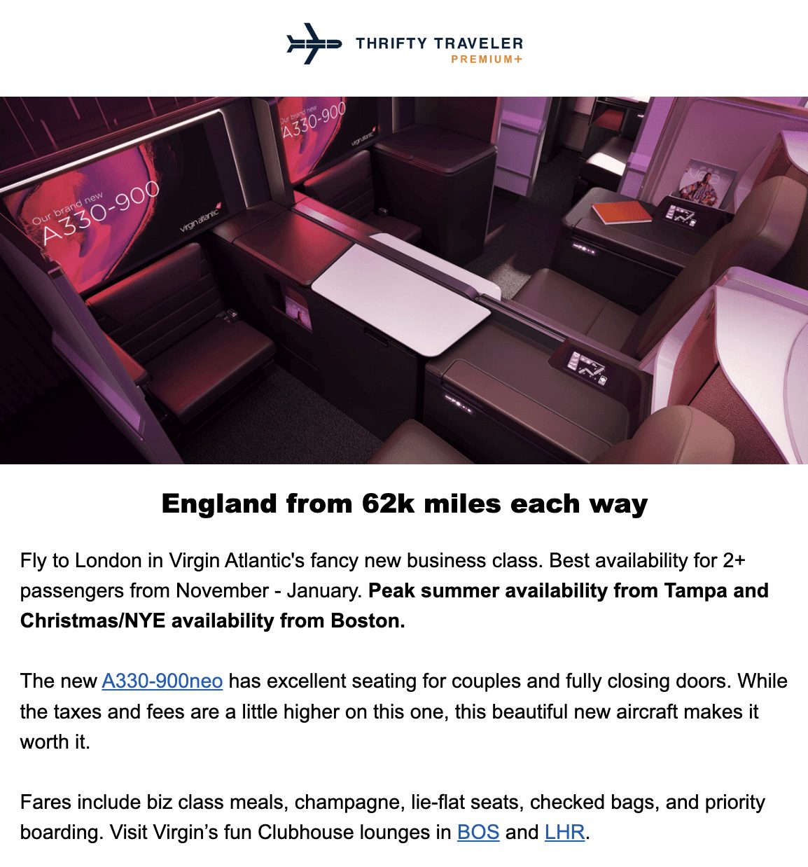 Virgin business class deal